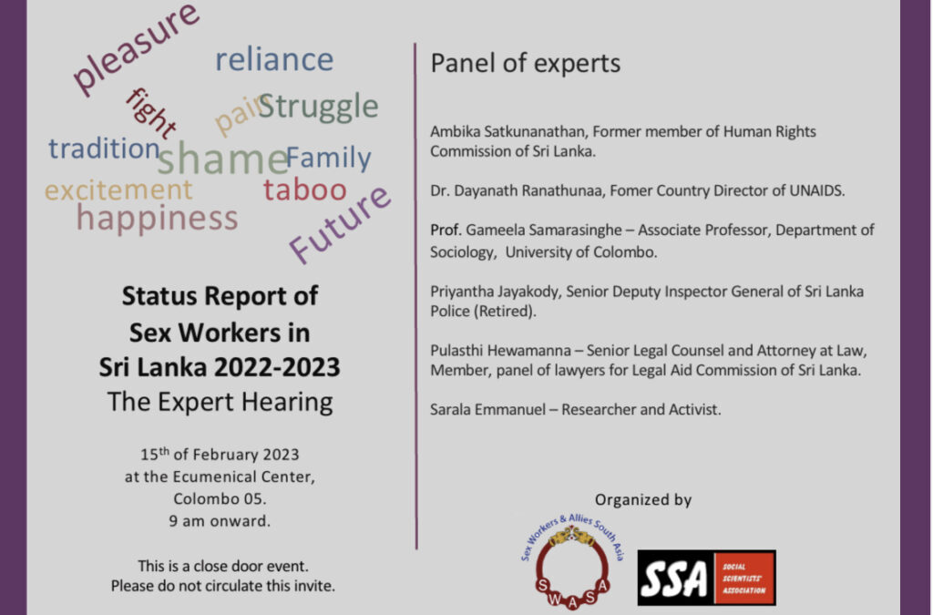 Experts’ Panel to hear testimonies of Sex Workers from seven districts in Sri Lanka A brief report Sex Workers and Allies South Asia (SWASA), Sri Lanka